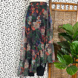 50% OFF Anthropologie Maeve Meena Floral Print Mesh Skirted Ponte Black Pants XL